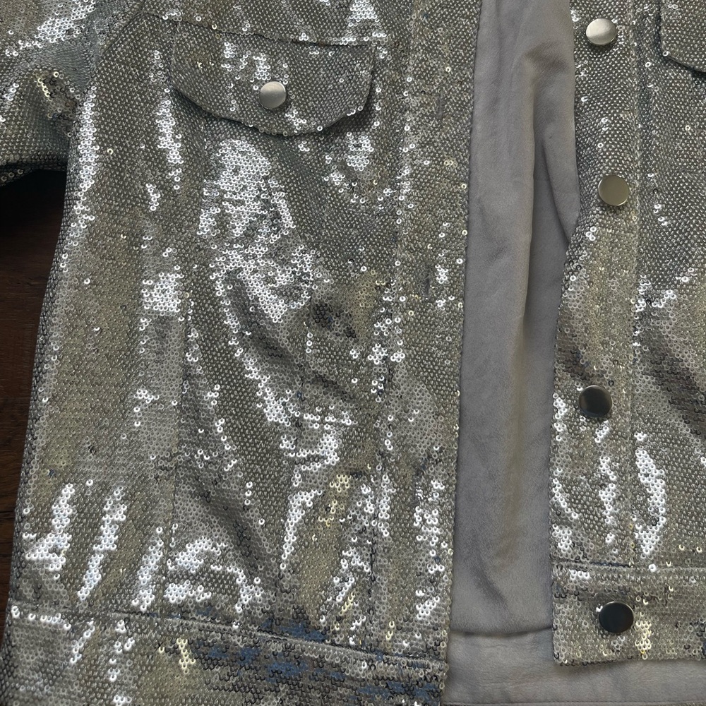 Sequin Button Down Jacket - Silver - image 3